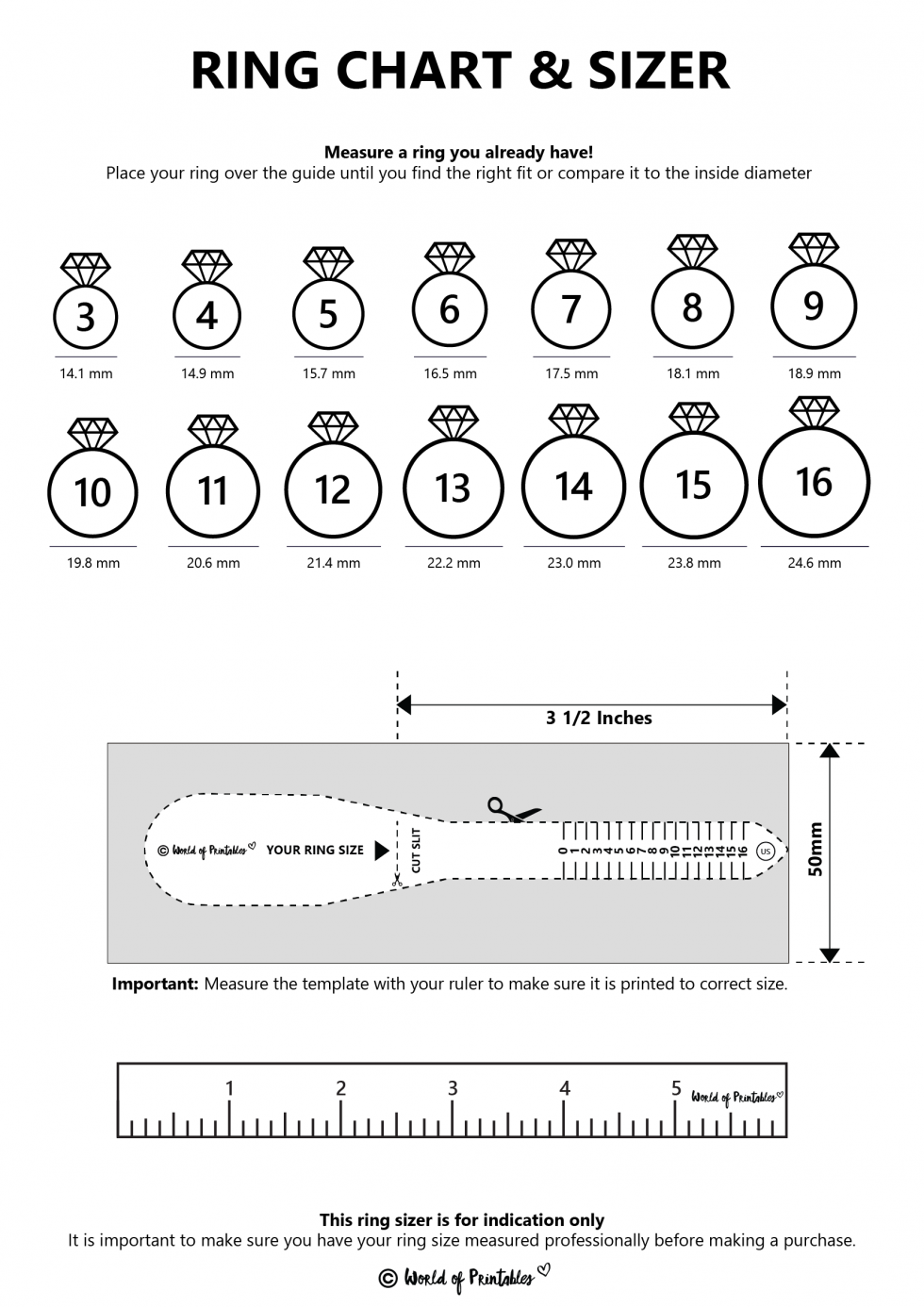 Wedding Ring Size Guide and Chart